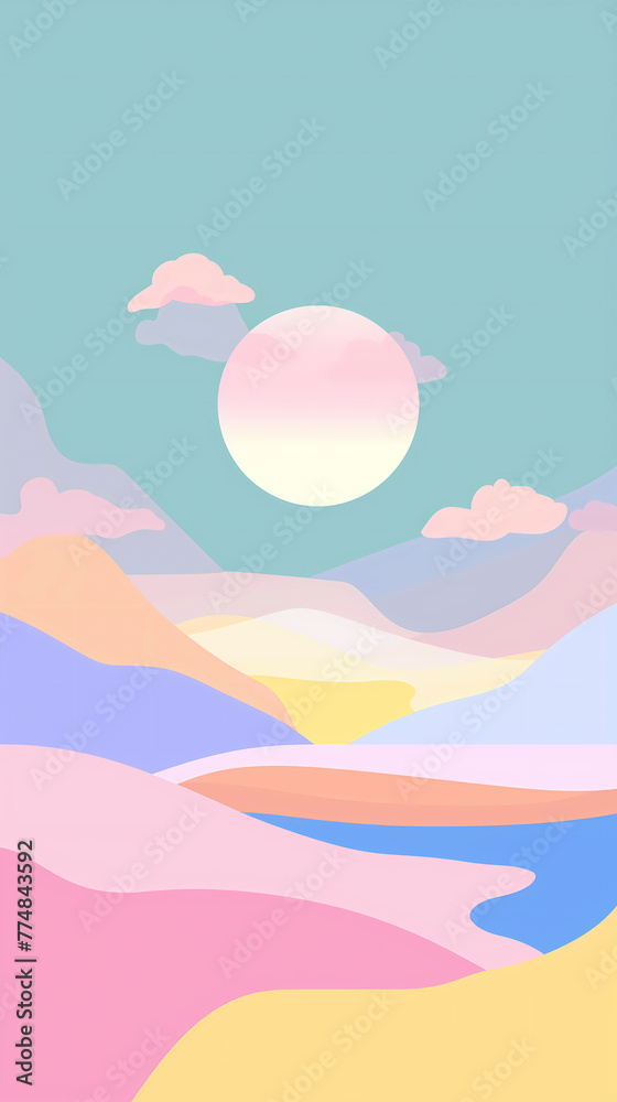 Sunset over the sea. Vector illustration in pastel colors.