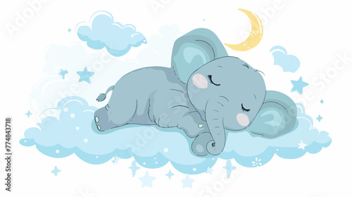 Elephant sleeping on the clouds flat vector isolated