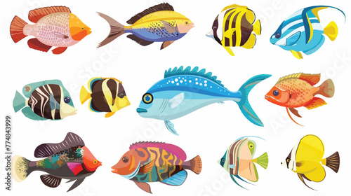Fish collection set flat vector isolated on white