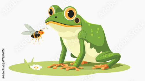 Frog catching a fly flat vector isolated on white