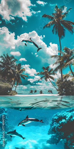 Saltos de golfinhos em um oceano tropical photo