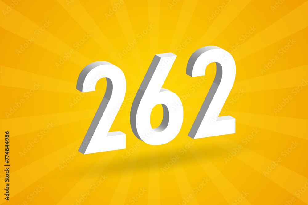 3D 262 number font alphabet. White 3D Number 262 with yellow background 3D 262 number font alphabet. White 3D Number 262 with yellow background
