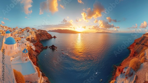 Breathtaking Golden Sunset Over Santorinis White Architecture photo