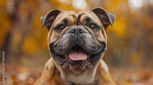 Joyful Bulldog Captured in Vibrant Autumn Setting