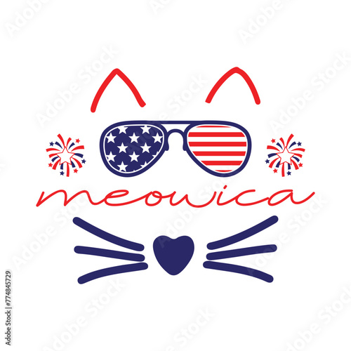 Meowica, American cat vector, cat vector,  4th of july, patriotic wall art, stars and stripes, red white blue photo