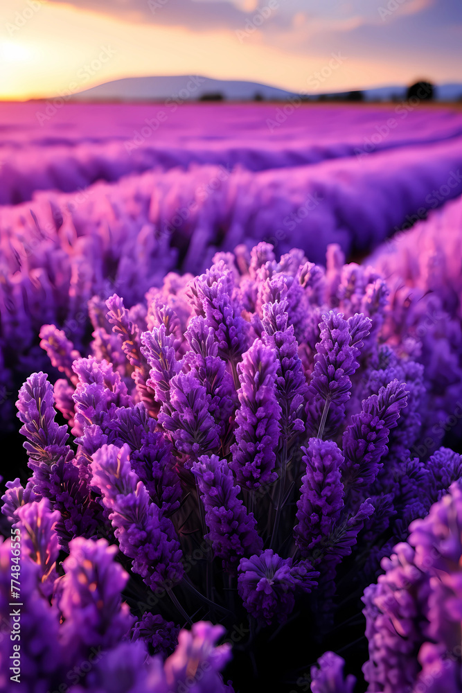 Lavender Fields close up, vibrant purple flowers