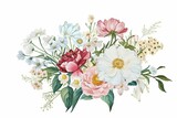 Beautiful Watercolor Illustration of a Vibrant Bouquet of Flowers on a Clean White Background