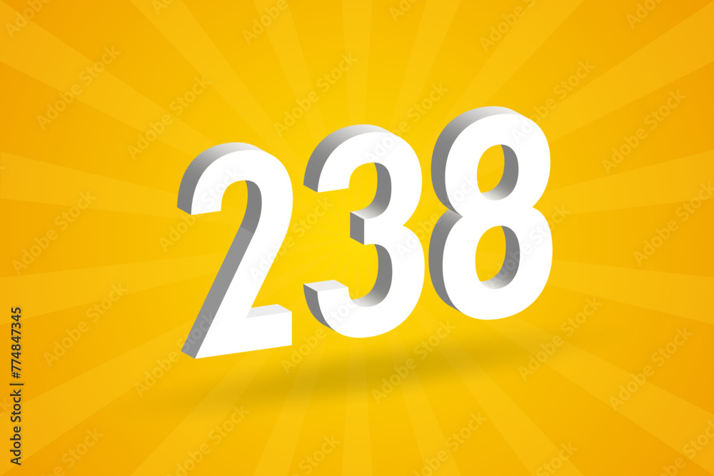 3D 238 number font alphabet. White 3D Number 238 with yellow background 3D 238 number font alphabet. White 3D Number 238 with yellow background