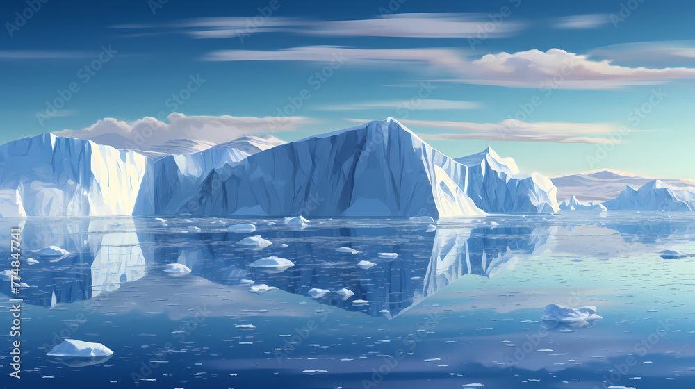 View of icebergs and beautiful transparent sea