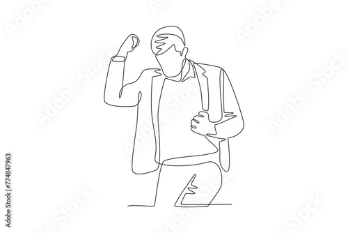 Very happy business man while dancing.Business success one-line drawing