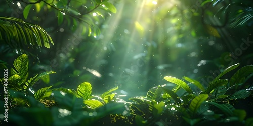 Sunlight Filtering Through the Canopy of a Lush Tropical Forest. Concept Nature Photography, Tropical Forests, Sunlight Effects, Outdoor Landscapes
