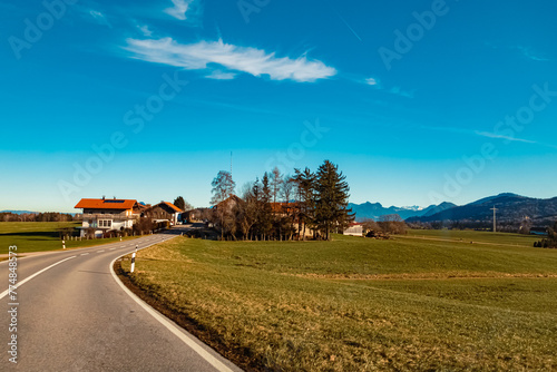 Alpine winter view near Eyrain, Irschenberg, Miesbach, Bavaria, Germany photo