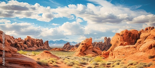 Valley of Fire State Park against a bright blue, cloudy sky photo
