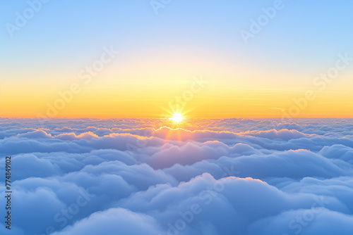 Breathtaking view of the sunset seen above the clouds. Above the clouds, sunset serenade.