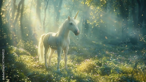 Translucent unicorn foal  first light  ground level  innocent charm style   advertising style