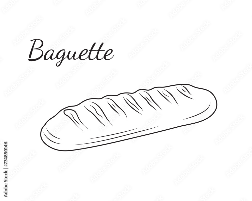 Baguette bread. White bread. Outline icon for bakery shop, or food design, menu, and bakery shop label. Vector illustration. Baguette bread. White bread. Outline icon for bakery shop, or food design, menu, and bakery shop label. Vector illustration.