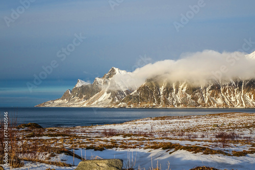 Ramberg Beach in winter, Lofoten photo