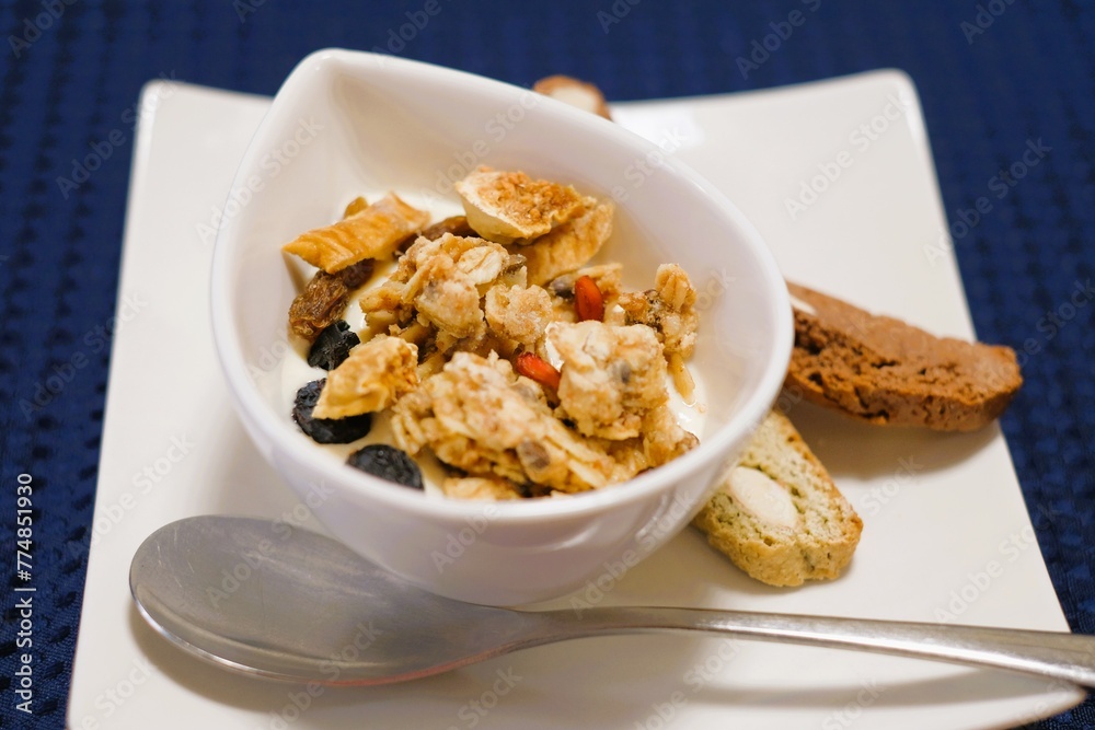 organic granola with yogurt and biscotti organic granola with yogurt and biscotti
