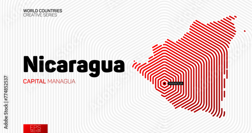 Abstract map of Nicaragua with red hexagon lines