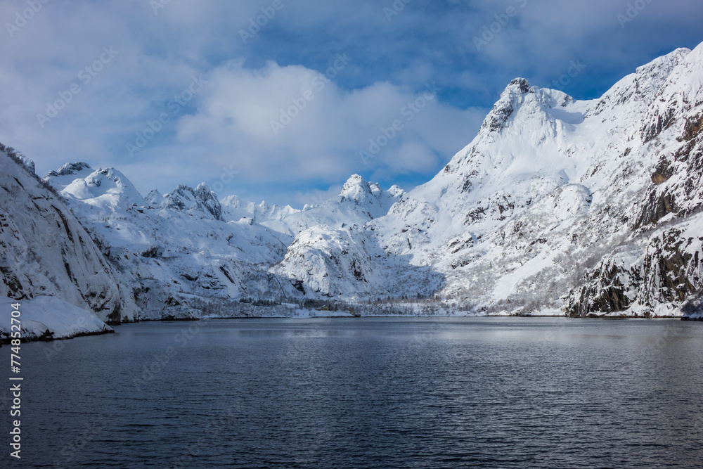 Trollfjord in winter, Lofoten, Norway