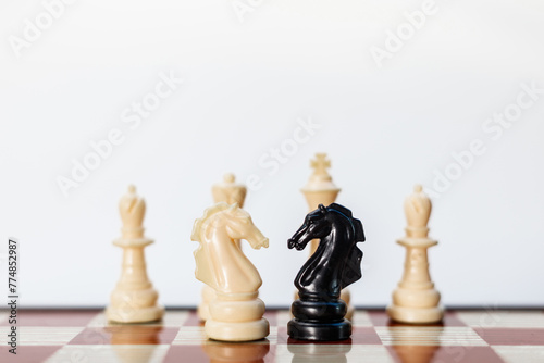 Chess pieces in successful competition, strategy, teamwork, management or leadership..