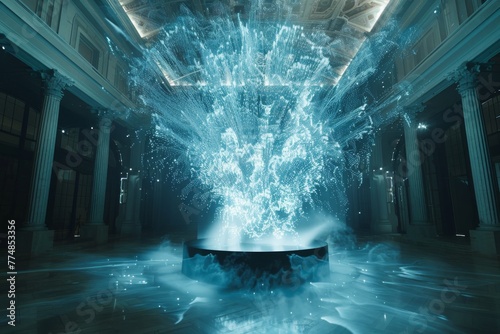 A digital art installation illustrating the velocity of light.