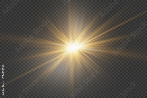 Star light effect. An explosion of rays with a glare on a transparent background.