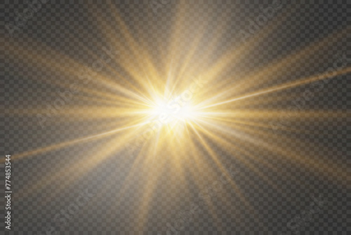 Star light effect. An explosion of rays with a glare on a transparent background.