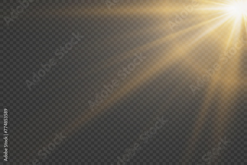 Star light effect. An explosion of rays with a glare on a transparent background.