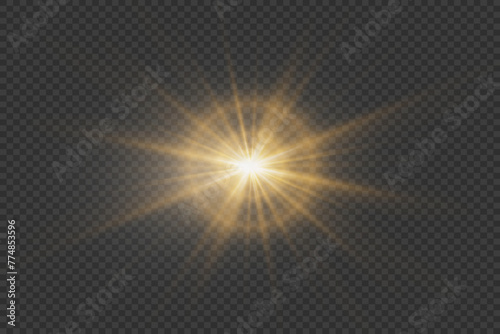 Star light effect. An explosion of rays with a glare on a transparent background.