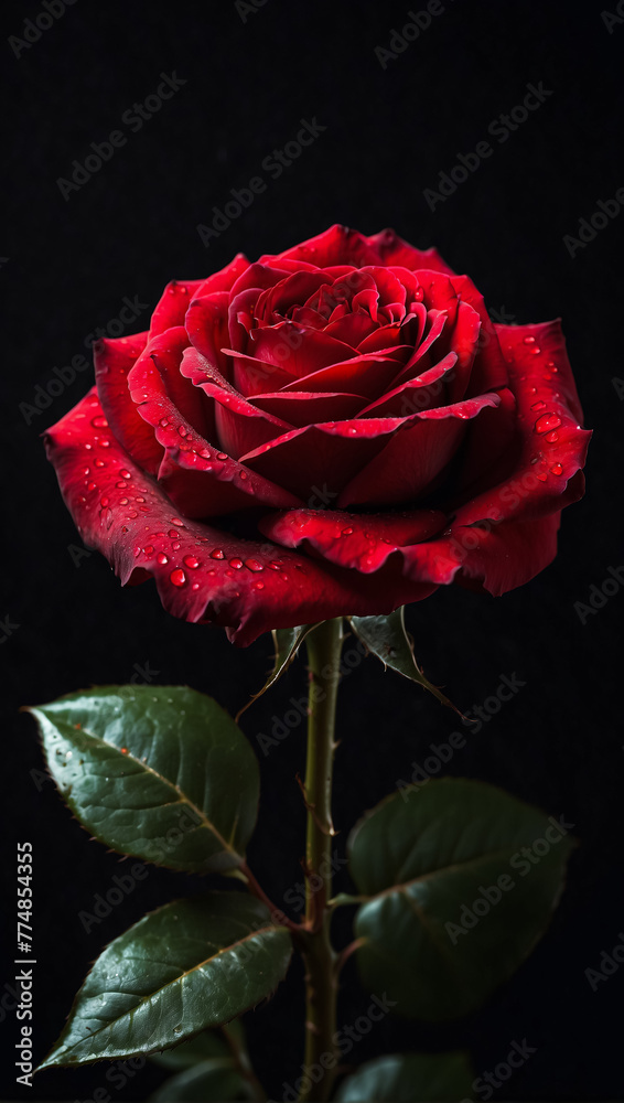 Single red rose on black background. Vertical Single red rose on black background. Vertical