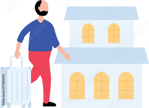 A man is walking with a suitcase.