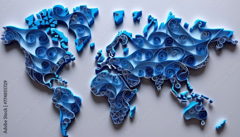 World Map Created From Blue Paper