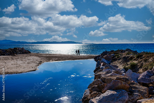 Seascape from the beach of the Sterpaia coastal park on the gulf of Follonica Tuscany Italy photo