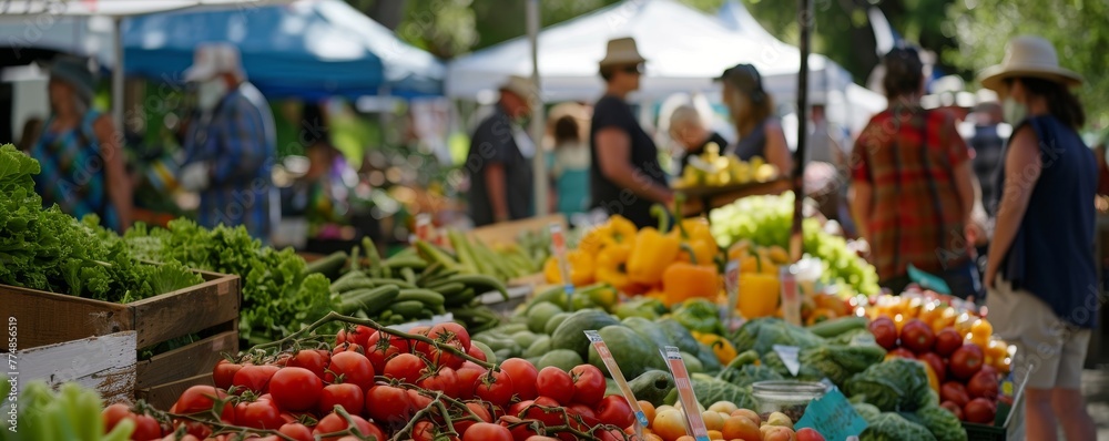 Captivating scene at the local farmer's market, a hub of activity promoting community engagement and healthy living.