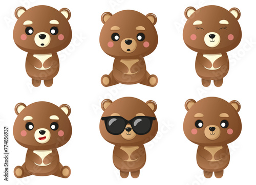 collection of cartoon cute teddy bears with sunglasses