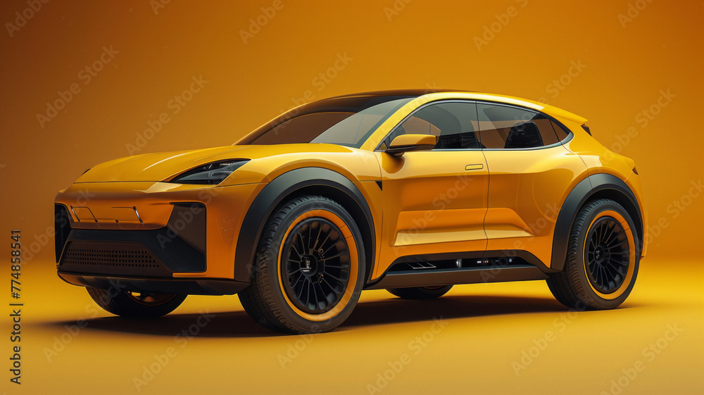 The concept of a yellow electric SUV in a minimal style