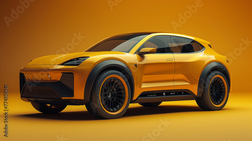 The concept of a yellow electric SUV in a minimal style