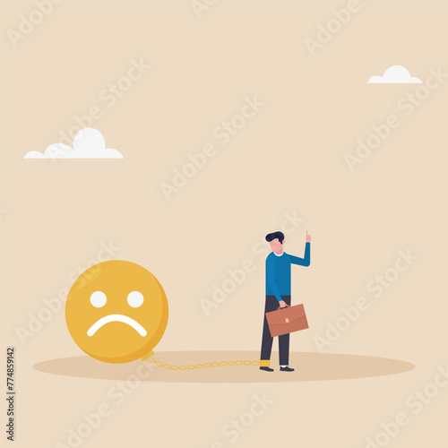 Concept, depressed chain of businessmen with sad face. Stress burden, anxiety or negative thinking. Emotional problems, mental health or depression, overwork.
