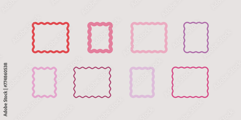 Geometric classic frame set in minimal style. Square wavy framing. Vector shape for interior decor and design, packaging, labels, postcards, invitations. Geometric classic frame set in minimal style. Square wavy framing. Vector shape for interior decor and design, packaging, labels, postcards, invitations.