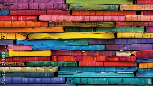 A stack of colorful books resting on top of each other, creating a vibrant and eye-catching display
