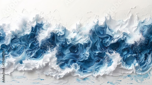 A dynamic seascape with bold, crashing blue waves against a pristine white background. photo