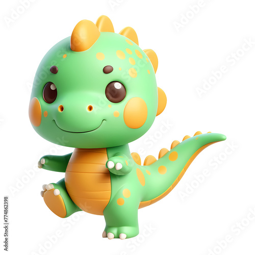 3d cute dinosaur cartoon character. 3d render isolated transparent.