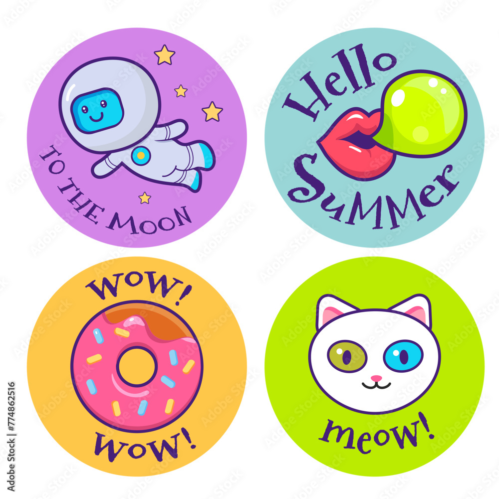 set of cartoon vector stickers and prints. set of cartoon vector stickers and prints.