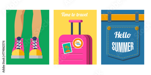 set of  travel  color vector posters