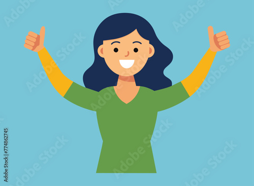 woman with thumbs up in the air enjoys life