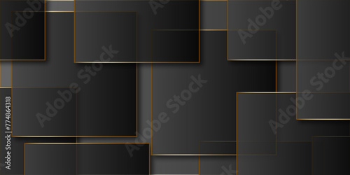 Abstract geometric backdrop in black with gold. Concept of modern form. Vector abstract metal background featuring an opulent, glossy grey square. Modern Abstract Squares in Vector Form backgrounds .