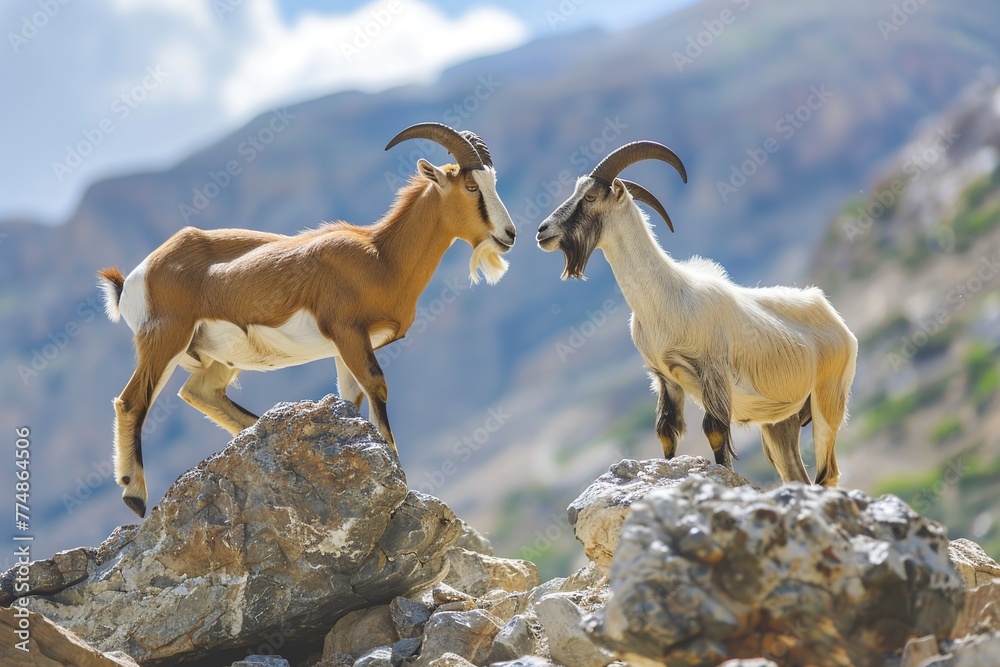 Two Goats Running Across a Rocky Field Two Goats Running Across a Rocky Field