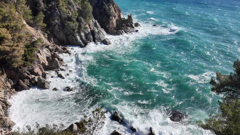 View from above to sea waves in the bay, 4K View from above to sea waves in the bay, 4K