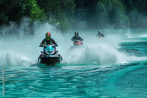 Jet Skiers Race with Laughter and Adrenaline on a Turquoise Lake